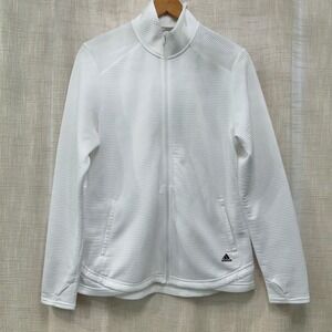 Adidas Golf Womens Large White Textured Full Zip Jacket Coat Lightweight